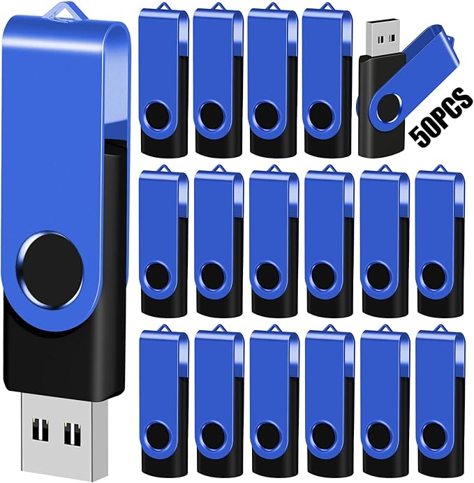 EASTBULL Flash Drive Bulk512MB USB 50 Pack with Lanyards USB 2.0 Thumb Drive Bulk Memory Stick Swivel Pen Drive for Storage and Backup 512MB 50 Pack, Blue
