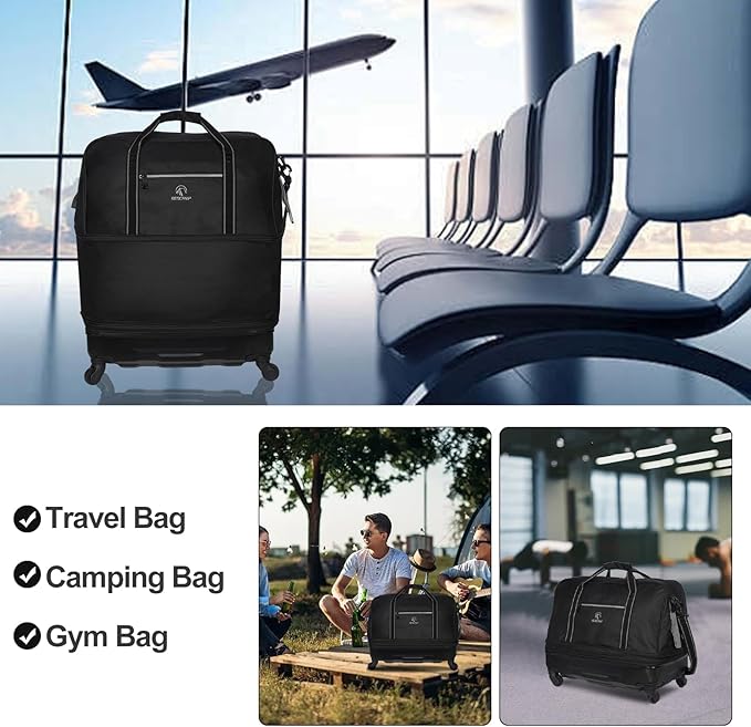 REDCAMP Expandable Foldable Rolling Duffel Bag with Wheels, Collapsible Suitcase Luggage Rolling Travel Bag Lightweight for for Women and Men, 60-130L