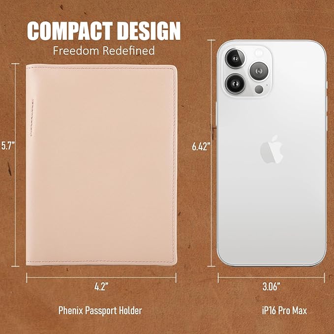 STAR VISTA Phoenix Leather Passport Holder, Calfskin Leather Travel Wallet - RFID Blocking, ID Window, Zipper Pocket, Pen & Notebook Included, AirTag Holder, Pale Pink