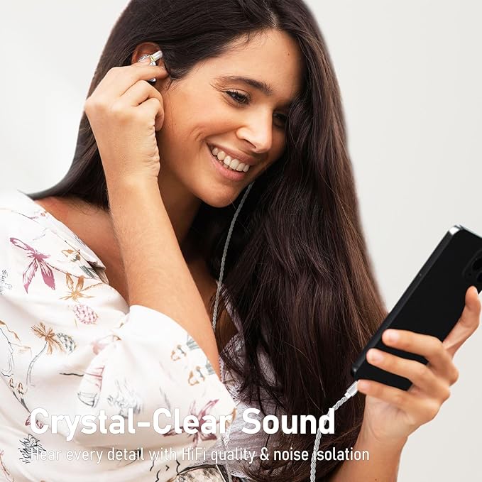 Vibes 202 Wired Earbuds - HiFi in Ear Monitor Headphones – Professional Noise-Isolating Ear Buds - Clear Sound, Deep Bass & Comfort-Fit IEM Earphones - MMCX to 3.5mm, Silver Plated Cord, Carrying Case