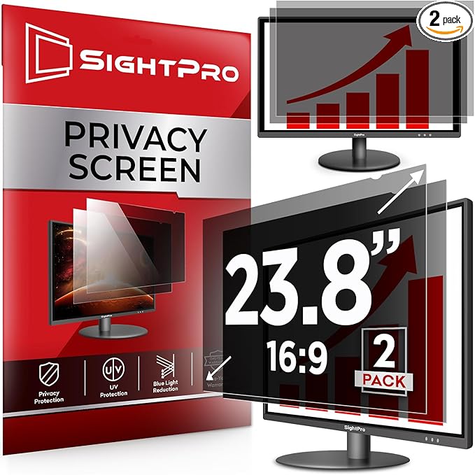 23.8 Inch 16:9 [2 Pack] Computer Privacy Screen Filter for Monitor - Privacy Shield and Anti-Glare Protector