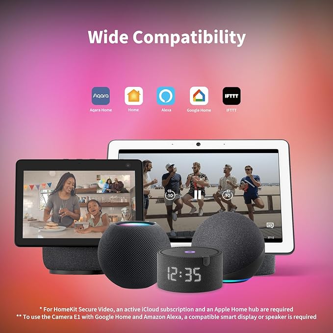 Aqara 2K Indoor Security Camera E1, Pan & Tilt, HomeKit Secure Video Indoor Camera, Two-Way Audio, Night Vision, Person Tracking, Wi-Fi 6, Plug-in Cam Supports HomeKit, Alexa and IFTTT