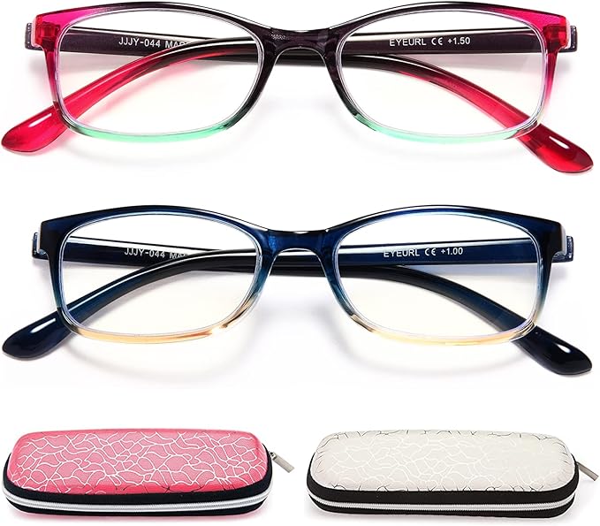 EYEURL Reading Glasses for Women, 2 Pack Blue Light Blocking Readers Lightweight Filter UV Ray/Glare Anti Eyestrain 1.5