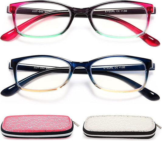 EYEURL Reading Glasses for Women, 2 Pack Blue Light Blocking Readers Lightweight Filter UV Ray/Glare Anti Eyestrain 2.25
