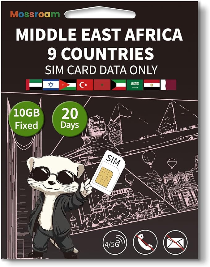 3-in-1 SIM Card for 9 Countries in The Middle East and Africa– Prepaid Data Plans | Fixed Data 10GB,20 Days | Unlimited 4/5G Speed Internet