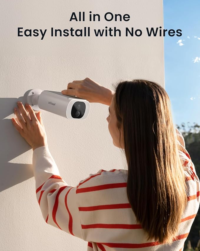 ieGeek Solar Camera Outdoor Wireless, 2K Outside Cameras for Home Security, Embedded Solar Panel, AI Motion Detection, Smart Spotlight & Alarm, No Hub Needed, 2 Pack
