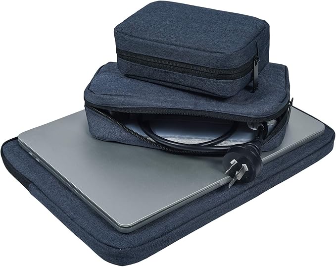 dealcase Travel Electronics Cable Organizer Bag Accessories Bag,Canvas Waterproof Universal Electronics/Accessories Multifunction Carrying Case Gadgets Bag Pouch 2 pieces,Navy Blue(Small+Big)