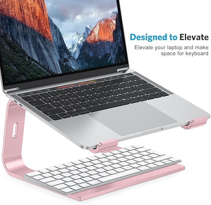 OMOTON Laptop Stand for Desk, Detachable Laptop Riser, Aluminum Laptop Holder, Compatible with MacBook Air/Pro, Dell, HP, and All Laptops (11-16 inch), Rose Gold