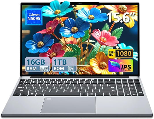 2025 Laptop, 15.6" Laptop Computer with 16GB DDR4 1TB SSD, N5095 Quad-Core up to 2.9GHz, Portable Laptop with Backlit Keyboard, Fingerprint, FHD 1920 * 1200, WiFi5, BT4.2, Win 11 Pro