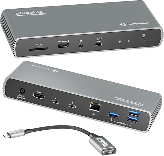 Plugable Thunderbolt 4 Dock for Dual 4K or 8K Display – 100W Charging Docking Station for MacBook Pro and Windows Laptops with 11 Ports, 3X Thunderbolt, Ethernet, USB, and SD Card (TBT4-UDX1)