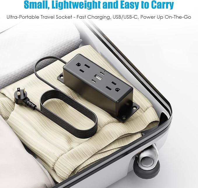 CCCEI Wall Mount Power Strip with USB Ports, Under Desk Mountable Power Strip with Outlets, 6FT Flat Plug Extension Cord Outlet, 20W USB-C Ports.