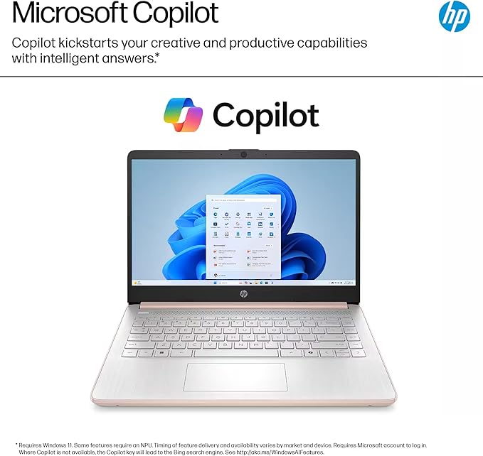 HP 14" Laptop 2025 Business Student Slim Computer, Lifetime MS Office, Copilot AI, Quad-Core Intel CPU, 16GB RAM, 628GB Storage (128GB UFS+500GB Ext), MarxsolAccessory, Wi-Fi 6, Win 11 Pro, Rose Gold