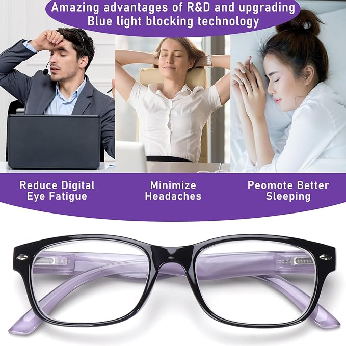 6 Pack Reading Glasses for Women Men Blue Light Blocking Spring Hinge Computer Readers, Anti Eyestrain/Glare