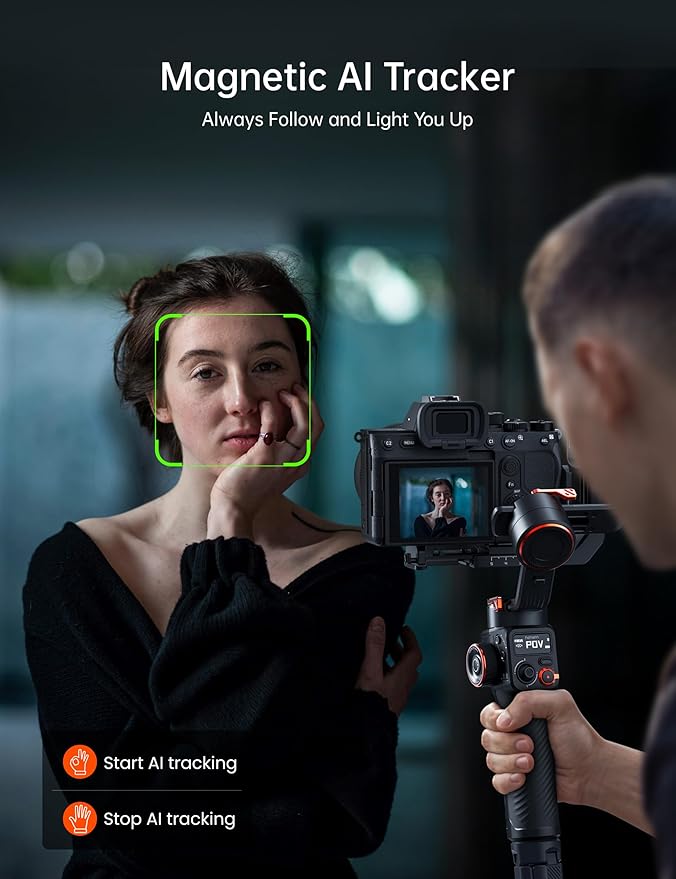 hohem iSteady MT2 Kit Gimbal Stabilizer for Camera, 3-Axis Gimbal for Mirrorless/Pocket/Action Camera/Smartphone, AI Tracker, Magnetic Fill Light Stabilizer, Available for Canon/Nikon/Sony