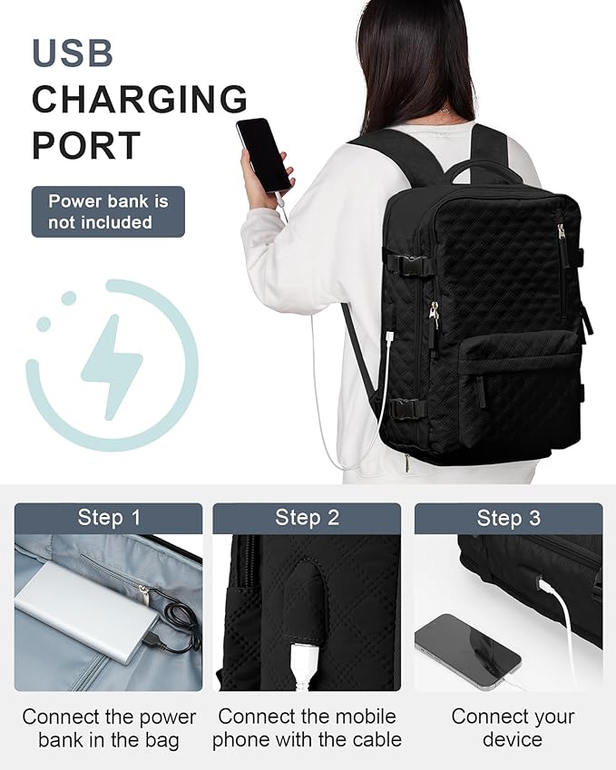 VECAVE Travel Carry on Laptop Backpack for Women Men, Flight Approved Backpack, Waterproof Sports College bag Casual Daypack for Weekender Business Hiking with Shoe Compartment black