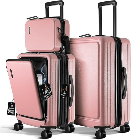 Luggage Sets 3 Piece, 22 Inch Carry on Luggage and 24 Inch Suitcases with Wheels Spinner, Durable Hard Shell Suitcase Set, Expandable Travel Suitcase, Pink