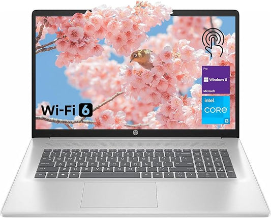 HP High-Performance 17.3" Laptop, 17.3" HD+ Touchscreen, 8-Cores Intel i3-N305, 16GB RAM, 128GB eMMC + 512GB PCIe SSD, Webcam, HDMI, Numeric Keypad, Wi-Fi 6, Windows 11 Pro, Silver