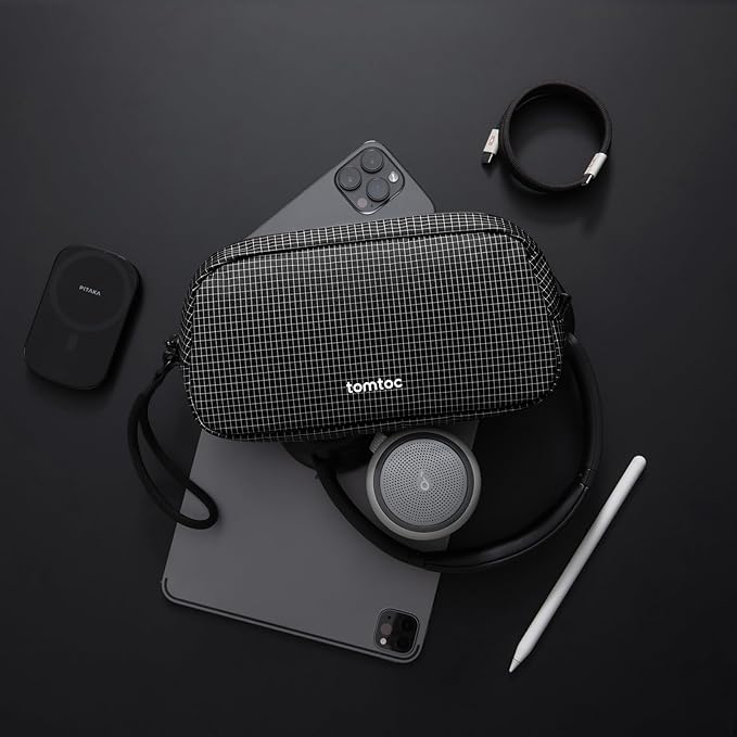 tomtoc Electronics Organizer Travel Case Performance, Water Resistant Bag Cable Tech Pouch Accessories, Carry Storage for Cord, Phone, Cables, Airpods, USB Flash Drive, Daily Items