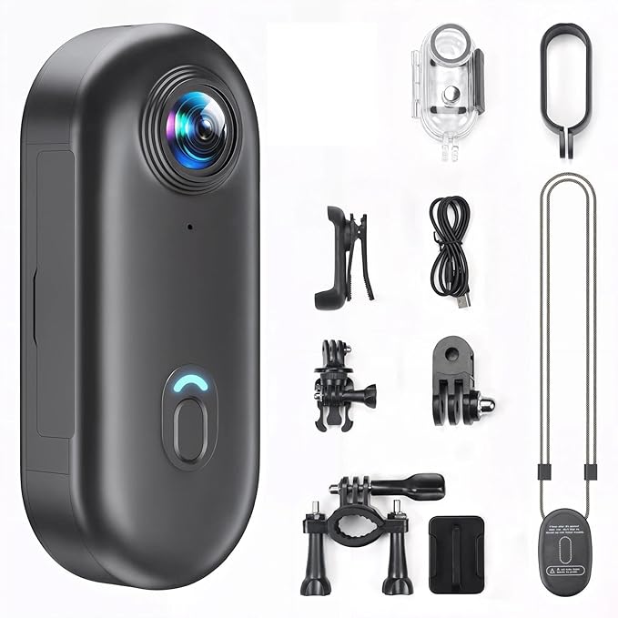 4K Thumb Action Camera | 128G Sports Camera for POV Photoshooting: Waterproof Sports Camera The Size of a Thumb Suitable for Running Cycling Swimming Hiking Adventure Etc (Black)