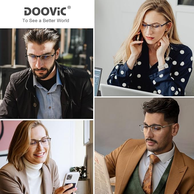 DOOViC Reading Glasses 4 Pack Blue Light Blocking Anti Eyestrain Flexible Lightweight Computer Readers for Men Women