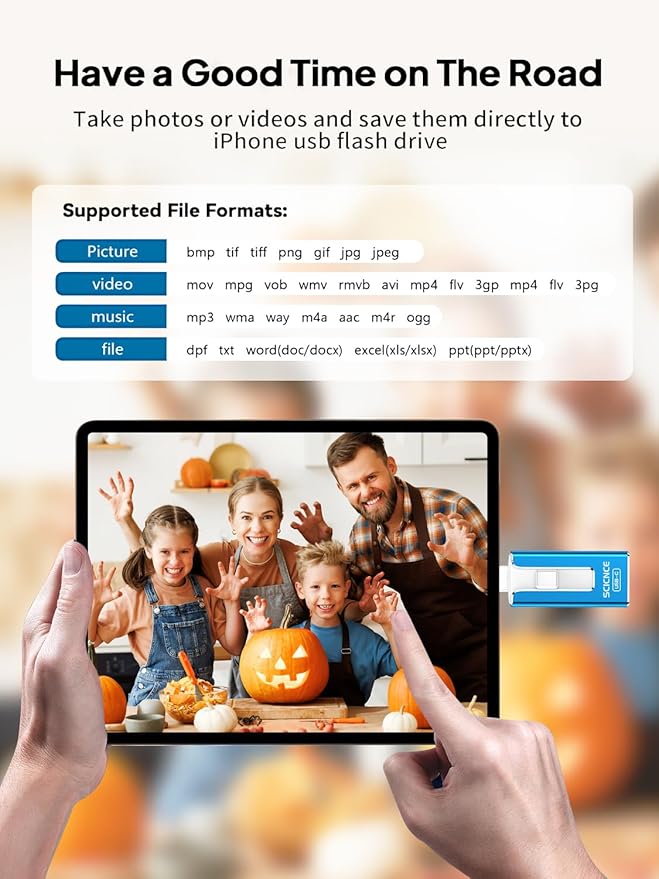 SCICNCE 256GB Flash Drive Intended for iPhone, USB Memory Stick Storage Backup for Photos Videos, Plug and Play No APP Required, Compatible with iPhone iPad Android and Computers (Bule)