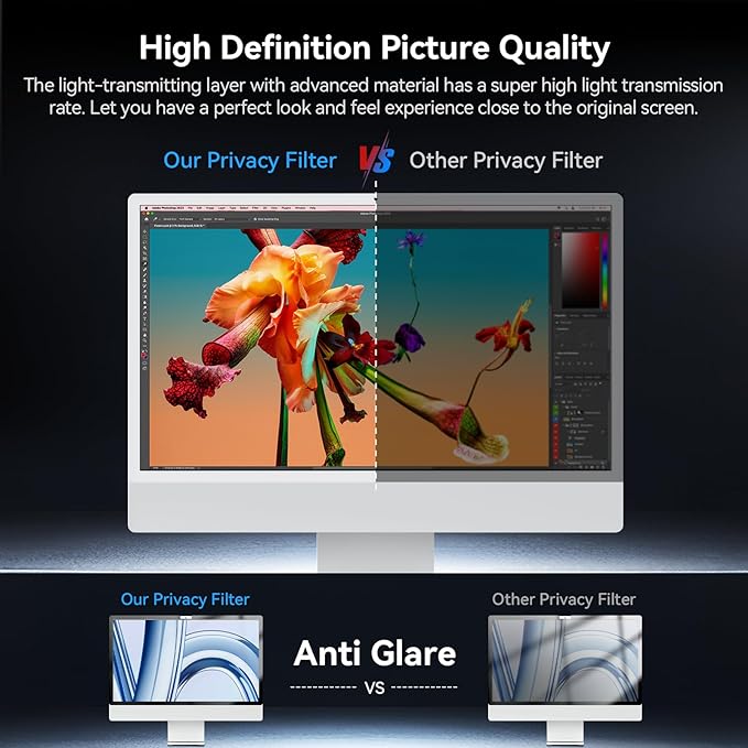 Privacy Screen for iMac 27 Inch Studio Display Desktop Computer Monitor, Anti Glare Blue Light Filter Shield, Upgraded Anti Spy 27 Inch iMac Privacy Protector