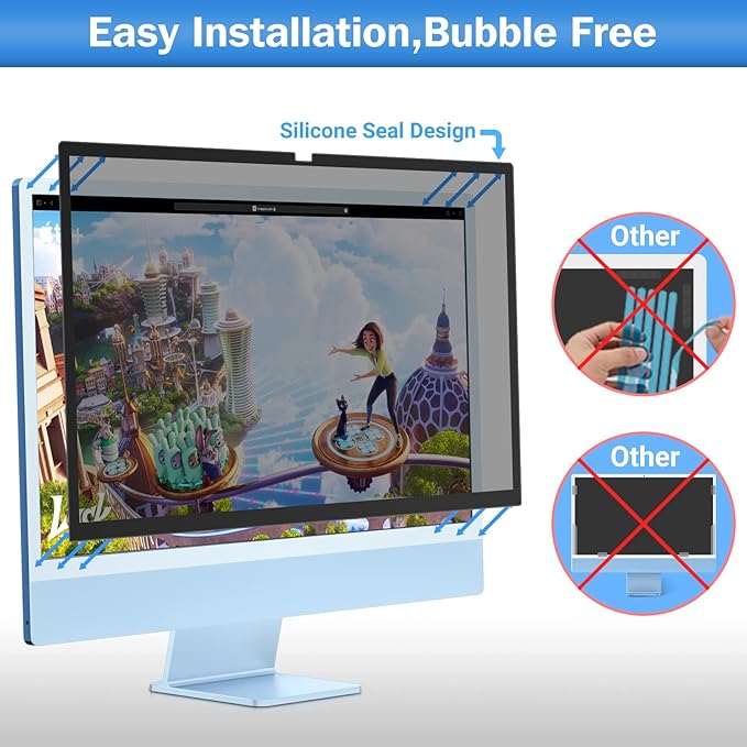 ZOEGAA Removable 24 inch iMac Privacy Screen Filter (2021-2024, M1, M3, M4 Chip), Computer Monitor Privacy Screen for iMac 24 inch and Anti-Spy Anti Blue Light Glare Filter