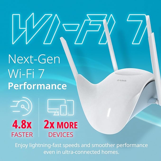 D-Link BE9500 Tri-Band Wi-Fi 7 Smart Router (R95) – Sculptured-Wing Design, 2.5 GbE, Self-Optimizing Mesh, Multi-Link, Multi-Gig, Parental Controls, Alexa/Google Ready