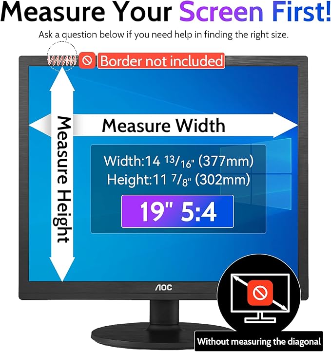 Computer Privacy Screen 19 Inch for 5:4 Standard Monitor, Removable 19inch Anti Blue Light Glare Shield Monitor Privacy Filter (14 13/16" x 11 7/8")
