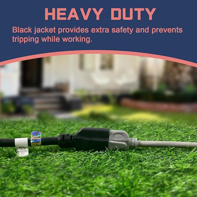 12 Ft Outdoor Extension Cord - 12/3 SJTW Heavy Duty Black Extension Cable with 3 Prong Grounded Plug - Power Cord for Lawn, Garden, Appliances