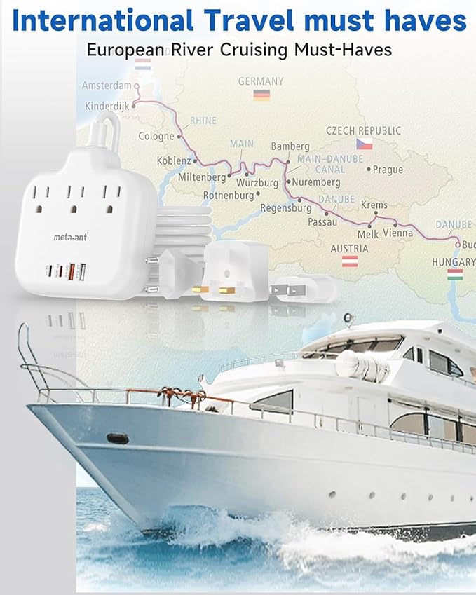 PD30W European Travel Plug Adapter, International Power Adapter with 3 Outlets 2 USB-C and 2 USB-A Fast Charger, Universal Travel Adapter with 3ft Extension Cord for EU US UK Europe France Spain