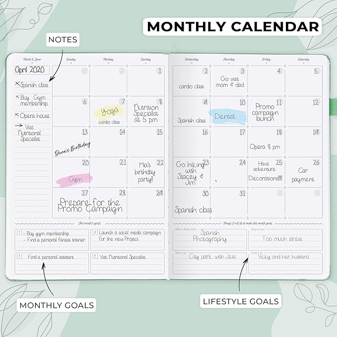 GoGirl Planner PRO Schedule - Undated Planner with Hourly Time Slots, Monthly, Weekly & Daily Organizer, Appointment Book for time Management, 7"x10" Hardcover, Lasts 1 Year - Mint Cream