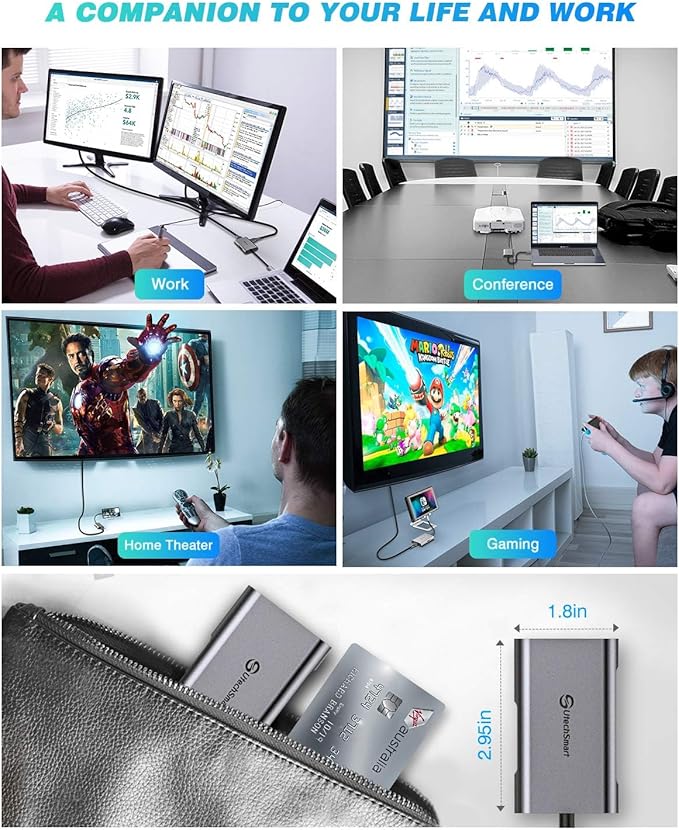 UtechSmart HDMI to USB C Adapter, 4-in-1 USB C Hub, Dual HDMI Adapter with 4K, USB C to USB Adapter for MacBook Pro Air, Dell, HP, Microsoft, Chromebook, Lenovo, iPhone 16 (100W PD USB 3.0)