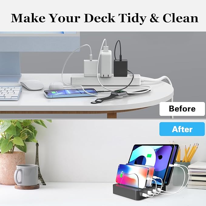 USB Charging Station - Charging Dock - 4-Port - Fast Charging Station for Multiple Devices - Docking Station - Smart Charging Station Dock - Multi Charging Station for Cell Phones Tablets