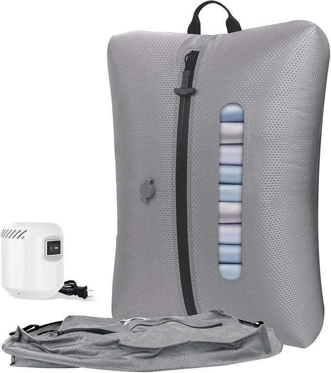 2025 Vacuum Bags for Travel with See-Through Window & 5KPa Pump Space Saver Vacuum Seal Bags for Clothing Travel IP67 Reusable Packing Organizers for Luggage, Backpack, Suitcase Grey 1PC+Pump