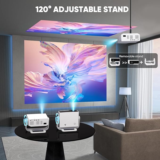 Projector with WiFi and Bluetooth, 1000+ Apps Installed, Electronic Focus & Auto Keystone, Zoom, Native 1080P 650 ANSI 20000Lumen 4K Support Portable Mini Video Projector Outdoor Indoor