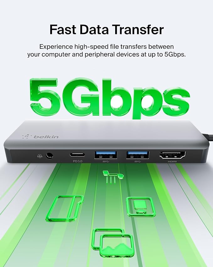 Belkin USB-C Hub, 7-in-1 MultiPort Docking Station for MacBook & Windows - 85W USB-C Power Delivery 3.0, 4K HDMI 1.4, 2x USB-A 3.0, SD 3.0, Micro SD 3.0, & 3.5mm Audio Jack