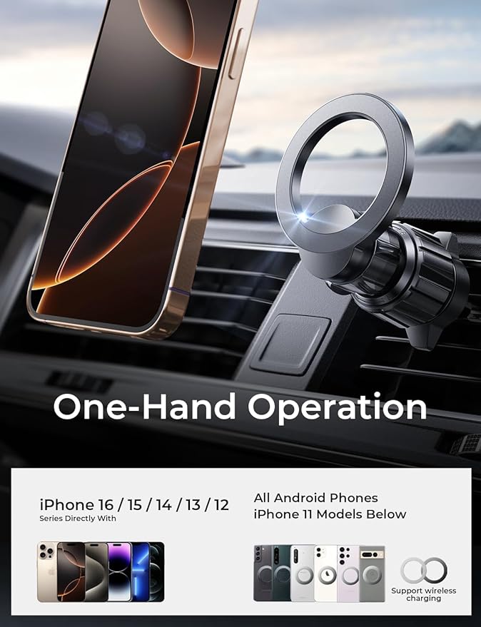 LISEN for MagSafe Car Mount, Magnetic Phone Holder, 360 Hands Free Vent iPhone Magnetic Car Mount, Magnet Phone Holder with Dashboard Pads & Mats for iPhone 17 16 15 14 13 12 Pro Max Plus Mini,Red