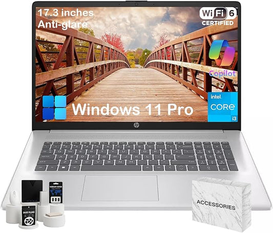 HP 17 Laptop Computer for Business and Students - 17.3" HD+ 250 Nits IPS Display • Intel 8-Core i3 Processor • Wi-Fi 6 • Camera • Copilot • Fast Charge • Win 11 Pro • w/Accessories (32GB RAM, 1TB SSD)