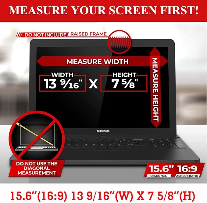 Magnetic Laptop Privacy Screen Filter 15.6 Inch Computer 16:9 Widescreen Monitor | Privacy Shield | Anti Glare & Blue Light Filter | Eye Protection | Anti-Scratch Protector