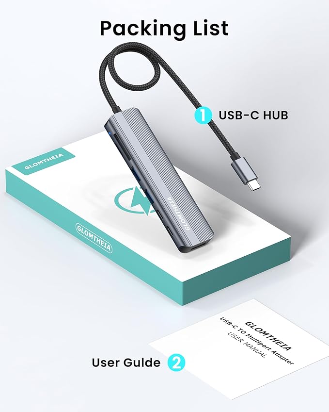 USB C Hub Multiport Adapter for Laptop MacBook Air/Pro, Multiple Ports Dongle Dock with 4K HDMI, 100W PD, 2xUSB-A 3.0, USB-C Data Port, SD/TF Card Reader
