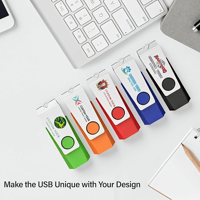 Customizable Flash Drives 2GB, Wooolken Personalized USB 2.0 Drive 10/20/50/100 Pack, Custom Thumb Drive Engraved Logo USB Drive (Mixcolors)