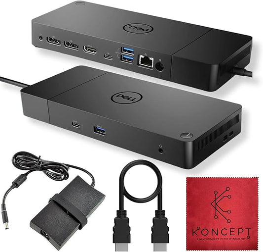 WD19 Dell Dock Station USB C - Docking Station Dual Monitor with 130W, HDMI Cable, Dual DisplayPort & Microfiber Cleaning Cloth - Laptop Docking Station (Renewed)