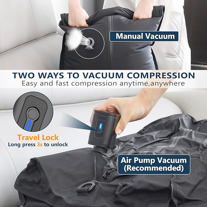 33L Professional Vacuum Bags for Travel with Wireless Vacuum Pump, Dobaly IP67 Reusable Vacuum Compression Bags for Suitcases and Backpack Space Saver Vacuum Bags Lightweight&Durable (2PC+Pump)
