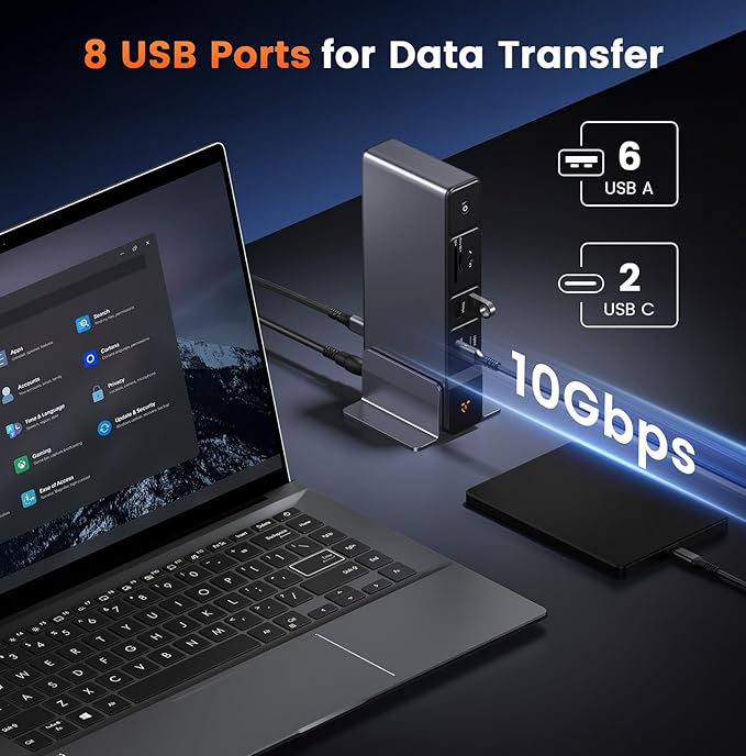 TobenONE USB C Docking Station 3 Monitors, 18-in-1 Triple 4K Display, 150W Power Adapter with 20W Fast Charging, 8 USB Ports up to 10Gbps, 2 HDMI/DP/USB C, for Windows/Chrome OS