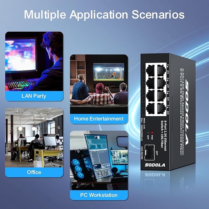 8-Port Unmanaged 2.5G Switch,8 x 2.5GBASE-T Ports,1X10G SFP+,100Gbps Switching Capacity, Fanless, Metal，Plug & Play 2.5Gb Network Switch