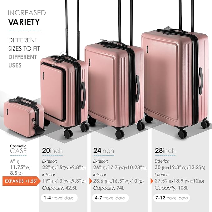Hard Shell Luggage Sets with Spinner Wheels 4 Piece, Expandable Large Suitcases with TSA Lock, Travel Large Suitcase Set, Pink Luggage Set