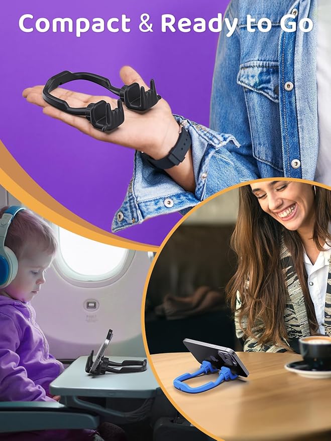 Stocking Stuffers for Teen Boys Girls Gifts Cell Phone Stand Upgrade Adjustable Rock on Lazy Phone Stand for Desk Cool Funny Gadget Gifts for Christmas Adult Men Women Wife 2Pack Black Blue