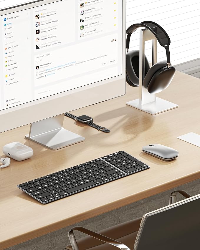 seenda Bluetooth Keyboard and Mouse for Mac, SKM64-2 Multi-Device Rechargeable Slim Wireless Keyboard Mouse Stainless Steel Full Size, Compatible with MacBook Pro/Air, iPad, Mac - Black Silver