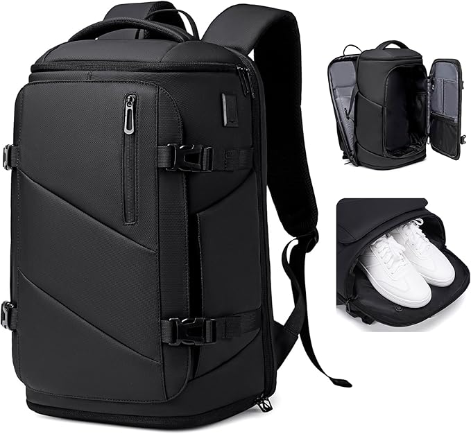 30L Travel Backpack for Men, Flight Approved Carry on Backpack Fits 17 inch Laptop, Water-resistant Large Luggage Weekender Bag Daypack for Traveling, Sports, Business, Black